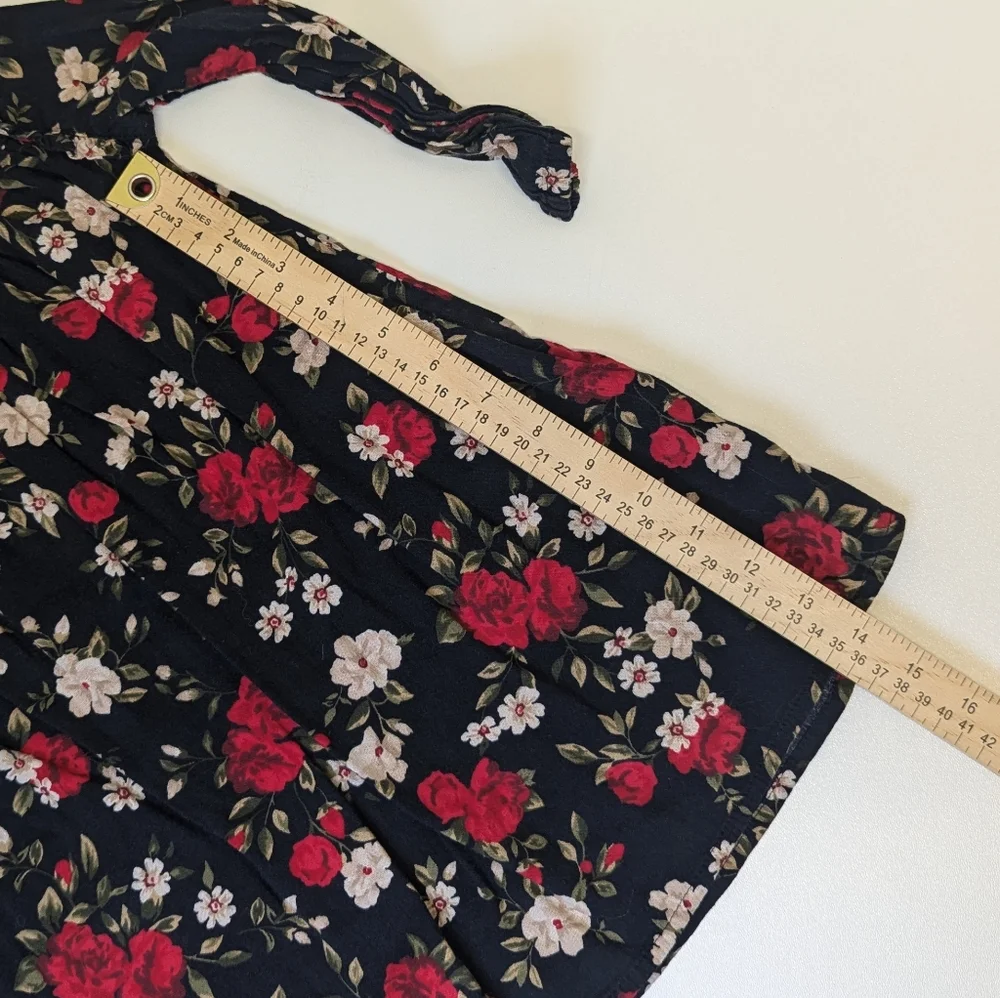 Old Navy Black and Red Floral Blossom Dress Long Sleeve 3T